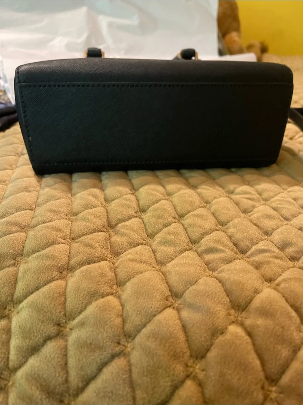 Michael Kors Black Saffiano Satchel with Gold MK Charm